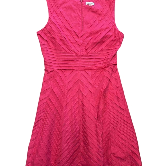Calvin Klein Pink Ruffled Pleated Dress Size 10 EUC Midi - Picture 4 of 10